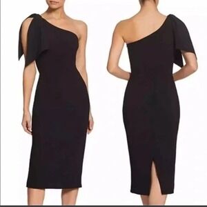 Dress The Population Size XL Tiffany One Shoulder Bow Midi Dress Black Cocktail